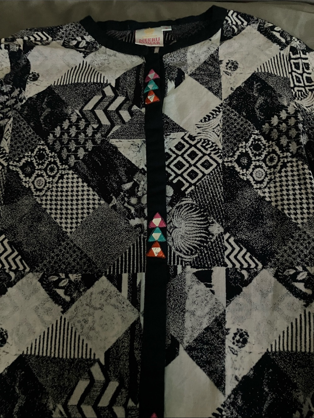 Navy and White Patchwork Print Kantha